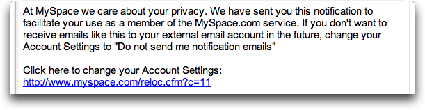 MySpace: Change Account Settings Email
