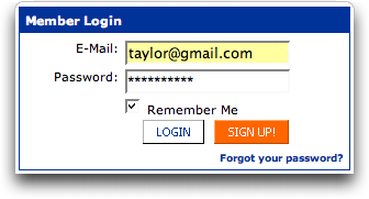 MySpace: Account Login Box from Home Page