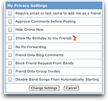 MySpace: Privacy Settings
