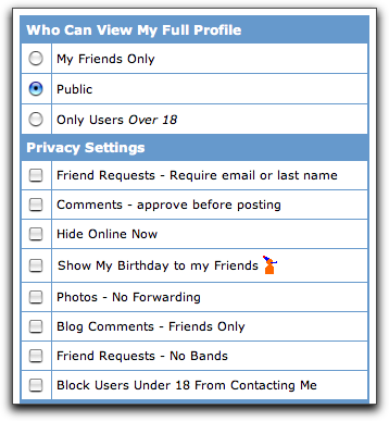 MySpace Account: Privacy Settings