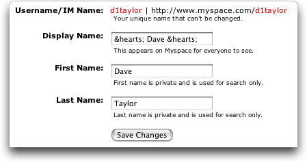 MySpace Name: How to Add Symbols