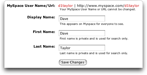 MySpace Profile Edit: Name