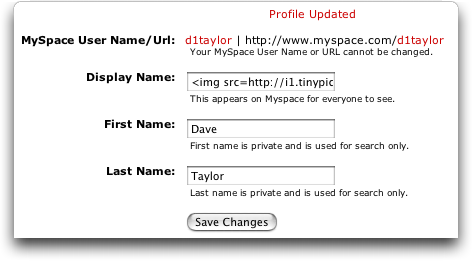 MySpace Profile Updated