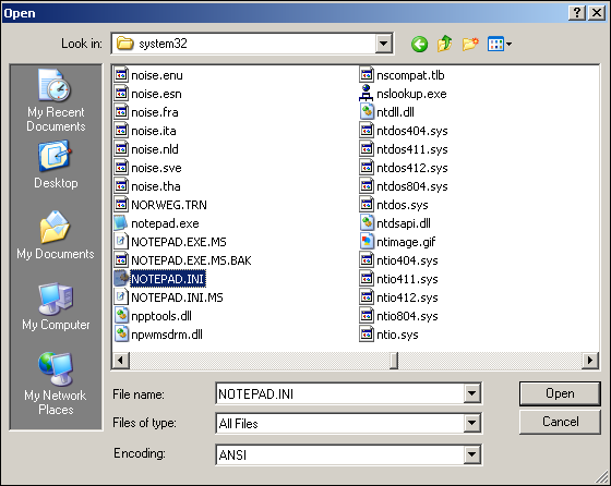 Windows Notepad INI file