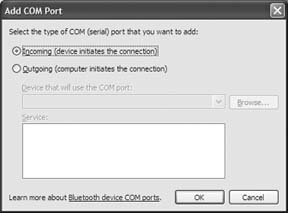 Setting up a COM port for Bluetooth in Windows XP for Palm Treo / Clie Internet Connection
