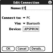 Editing a Bluetooth connection for Palm Treo / Clie Internet Connection