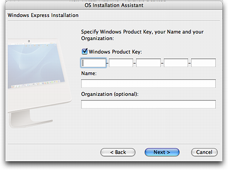 Parallels Installing Microsoft Vista on a Mac: Product Key