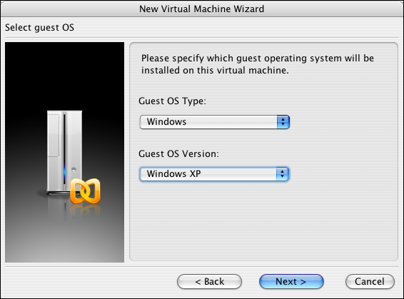Parallels, New Virtual Machine Wizard, SPecifying a Guest OS