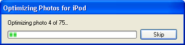 Apple's iTunes Optimizing Photos for the Apple  iPod, running on Windows XP