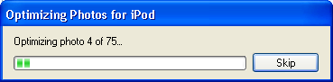 Apple's iTunes Optimizing Photos for the Apple iPod, running on Windows XP