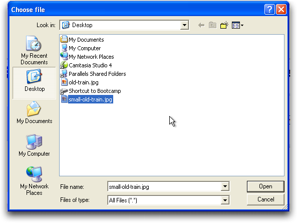 Photobucket upload: Windows file selection dialog