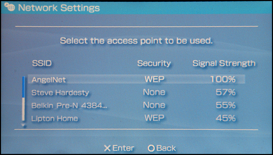 Sony PSP: Settings: Select Access Point