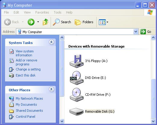 Sony PSP / Windows XP removable disk G: