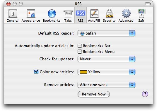 Apple Safari RSS Preferences