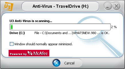 McAfee U3 software: Antivirus Scan in Progress