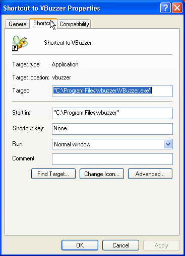 Windows XP Shortcut Properties