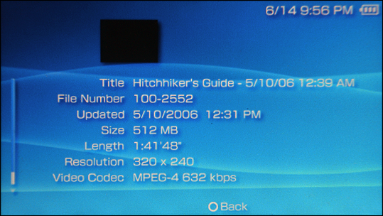 Video Download Information Display, Sony PSP