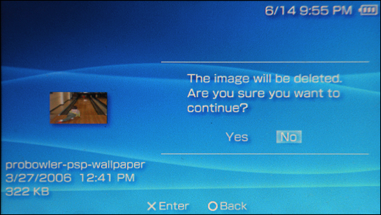 Sony PSP: Are you sure you want to delete the image?