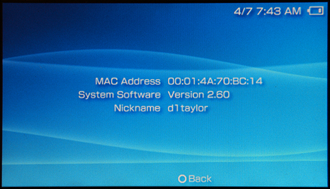 Sony PSP Help: System Info Screen