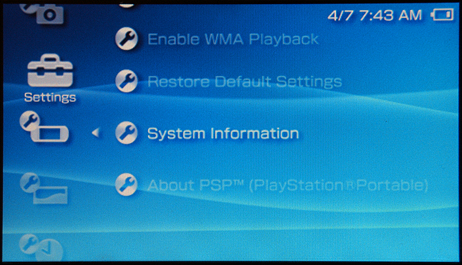 Sony PSP Help: System Information