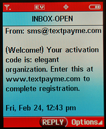 TextPayMe: SMS Text Message Received