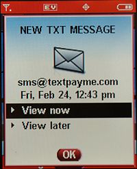 TextPayMe: SMS Text Message Received