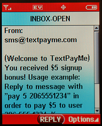 TextPayMe: SMS Text Message Received