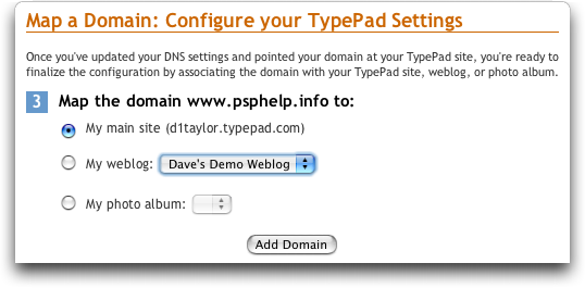 Typepad: Map a Domain Name: Configure Settings