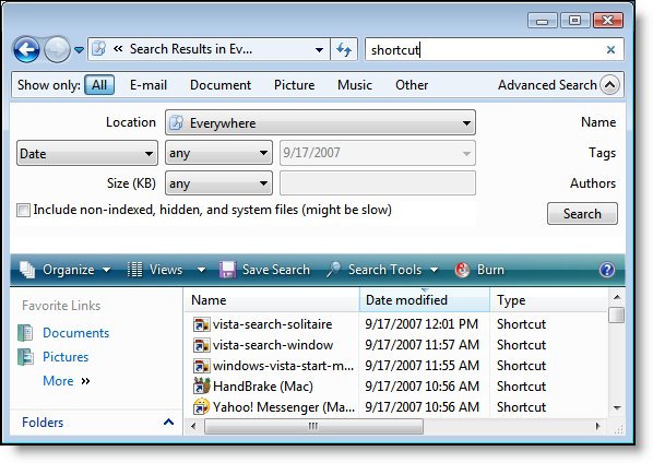 Windows Vista: Advanced Search