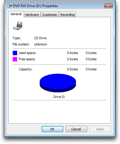 Windows Vista: Computer: DVD-ROM: Properties