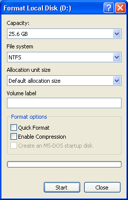 Windows XP: Format Disk: Options