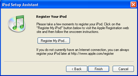 Windows XP / Apple iPod / Apple iTunes: Register Your new Ipod