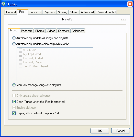Windows XP / Apple iPod / Apple iTunes: iPod Preferences
