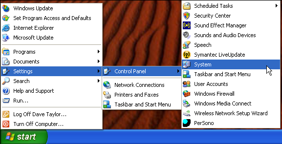 Windows XP: Settings: System