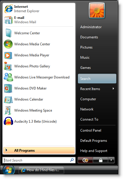 Windows Vista: Start Menu