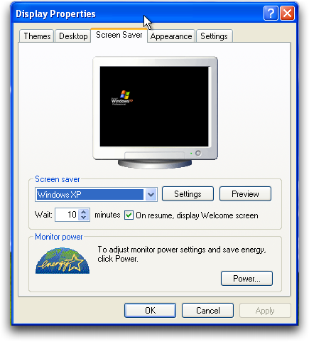 WinXP: Screen Saver Properties