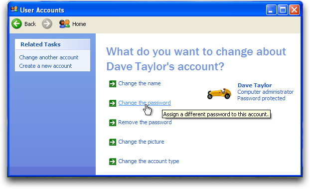 WinXP: Control Panel: User Accounts: Change Password