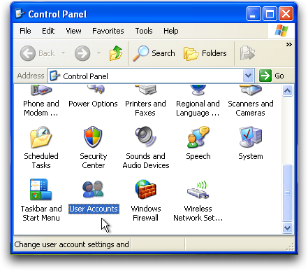 WinXP: Control Panel: User Accounts