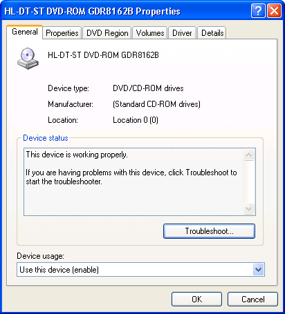 Windows XP: DVD Properties: General