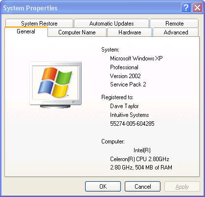 Windows XP: System: General