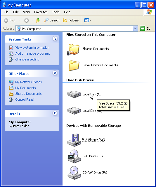 Windows XP Free Disk Space