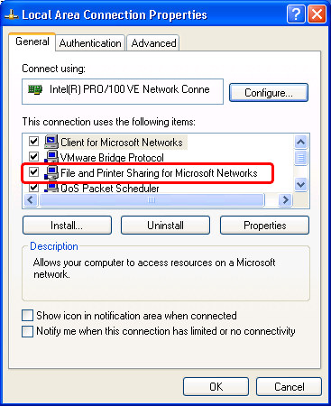 Windows XP: Network Connections: Local Area Connection Properties