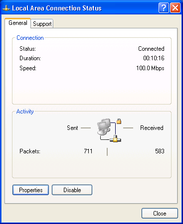 Windows XP: Local Area Connection Status