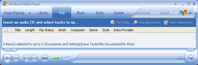 Windows Media Player 10: Rip CD