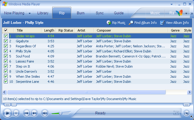 Windows Media Player 10: Music CD Information