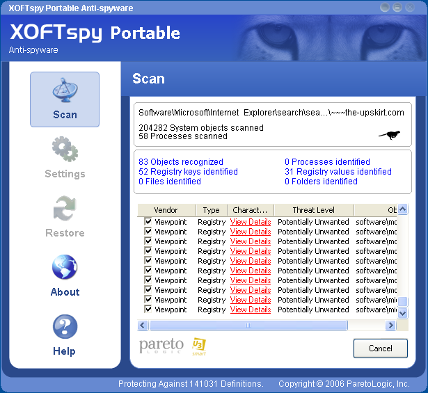 XoftSpy U3 software: Scanning for spyware