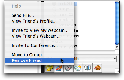 Yahoo Messenger (YIM) for Mac OS X: Contextual Menu