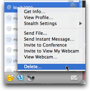 Yahoo Messenger (YIM) for Mac OS X: Contextual Menu