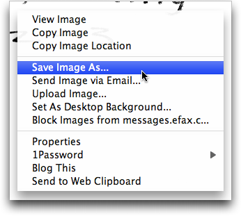 eFax: Browser pop-up menu on free fax display