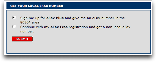 eFax: do you want a local number = eFax Plus